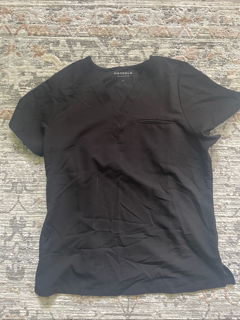 Mandala Black V-Neck Scrub Top